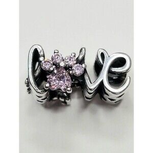 NWT For Pandora Charm Bracelets Dog Paw Cat Paw LOVE Silver With Pink Crystals